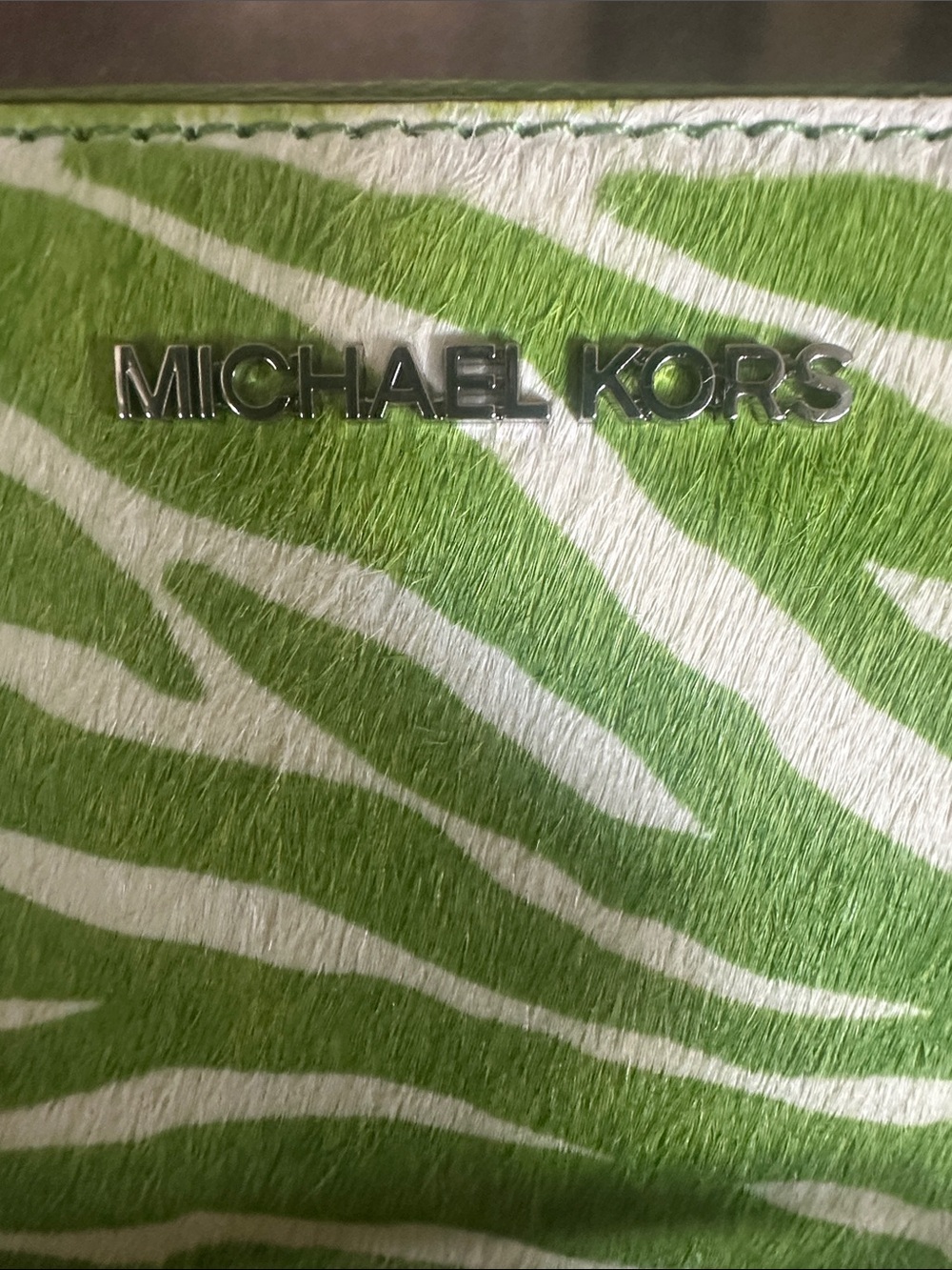 Michael Kors Green and White Zebra Print calf hair Wallet/Wristlet - Picture 2 of 12